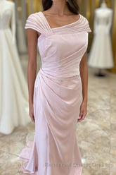 Pink Asymmetrical Mermaid Satin Long Mother of Bride Dress